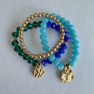 Lilly Pulitzer green blue gold stretch 3 bracelet set